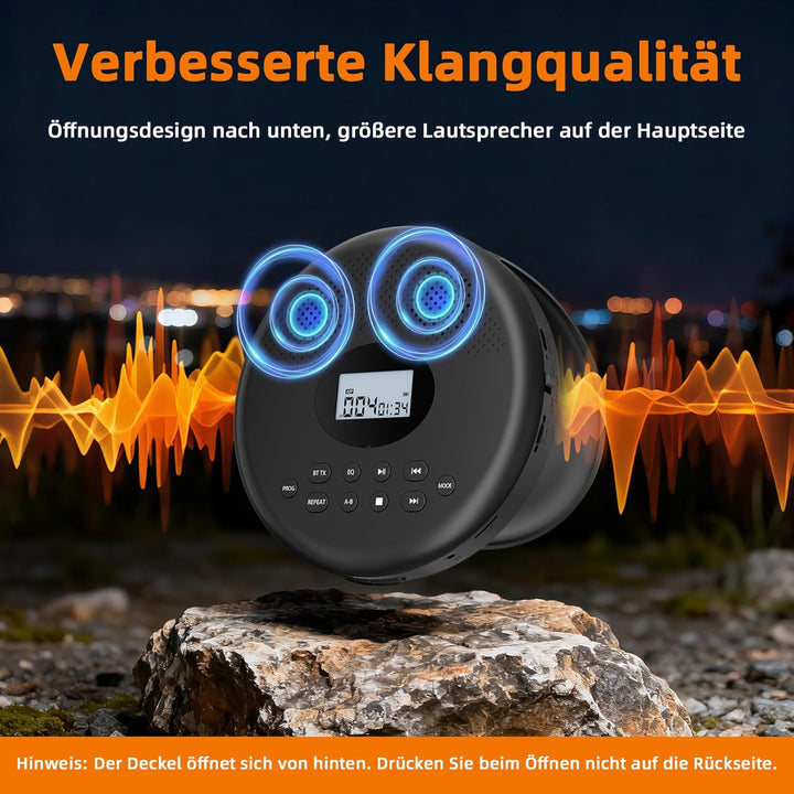 Arafuna Tragbarer CD-Player, CD Player Bluetooth Mit wiederaufladbarem Akku/Lautsprechern/Kopfhörern