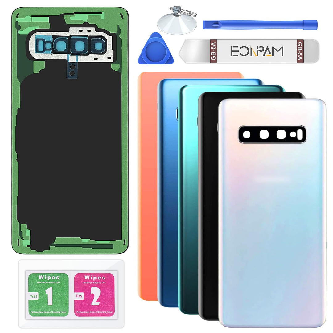 Eonpam Akkudeckel für Samsung Galaxy S10 G973 Rückseite Glas Backcover Ersatz Reparatur Set mit Kame