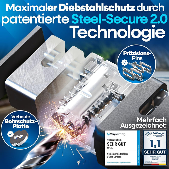 NEXTCOVER® Faltschloss Fahrrad - Das Original - mit SteelSecure-Technologie und 3 Schlüsseln I Robus