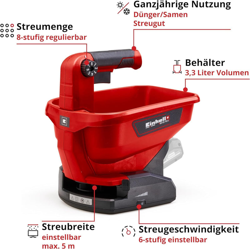 Einhell Universal Streuer GE-US 18 Li-Solo Power X-Change (Lithium-Ionen, 3,3 l, 6-stufige Drehzahlr