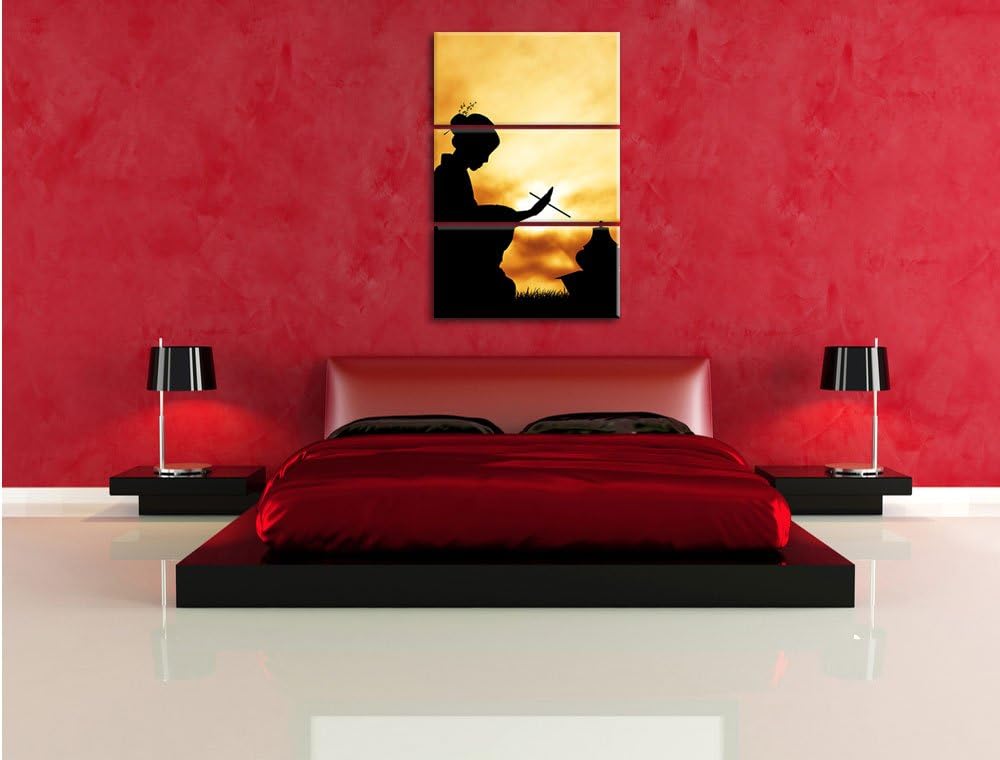 Pixxprint Dark Geisha Teezerenomie als Leinwandbild/Grösse: 3 Teilig (120x80) cm/Wandbild/Kunstdruck