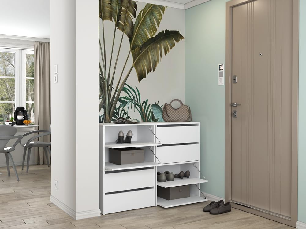 VBChome Modular Schuhschränke 60 x 36 x 44 cm Weiss Schuh-Organizer Grifflose Holzähnlich Holzwerkst