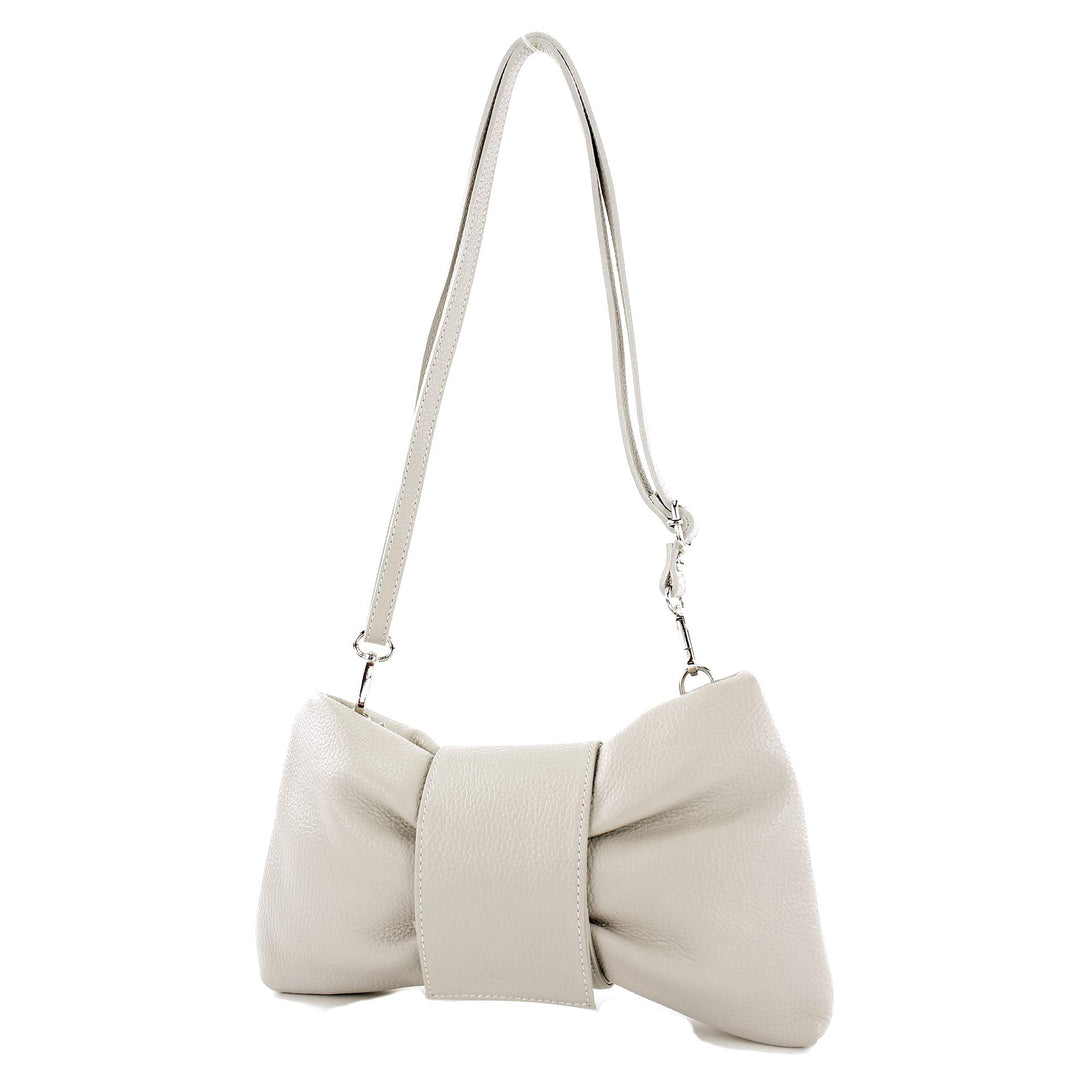modamoda de - T214 - ital. Umhängetasche Clutch Leder Klein Kieselgrau, Kieselgrau