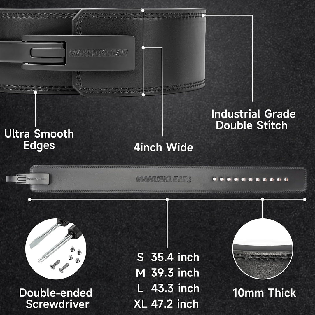MANUEKLEAR Powerlifting Gewichthebergürtel Herren damen, 10mm dick Leder Lever Lifting Belt, Gym Gür