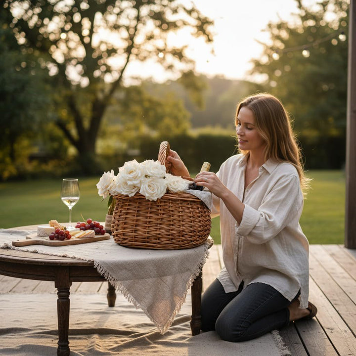 Creative Home Grosser Picknickkorb Weidenkorb mit Henkel Einkaufskorb | 43 x 33 x 40 cm | Pilzkorb N