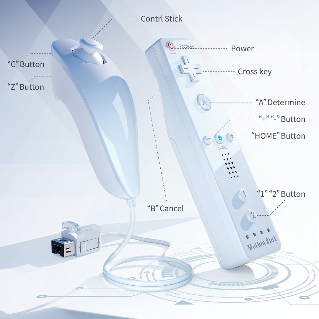 TechKen Controller für Wii mit Motion Plus und Wii Nunchuck Controller Wii Fernbedienung Nunchuk Kon