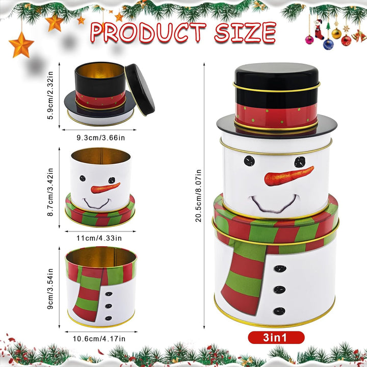 3er Set Keksdosen für Weihnachten,3 in 1 Keksdosen Schneemann,Plätzchendose Metall,Dreistöckige Gebä