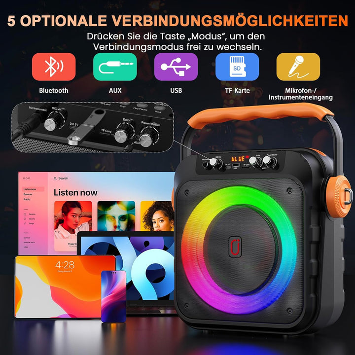 JYX Karaoke Maschine, Karaoke Anlage Mit 2 Mikrofonen, Tragbare Karaoke Maschine Mit 2 Drahtlosen Mi