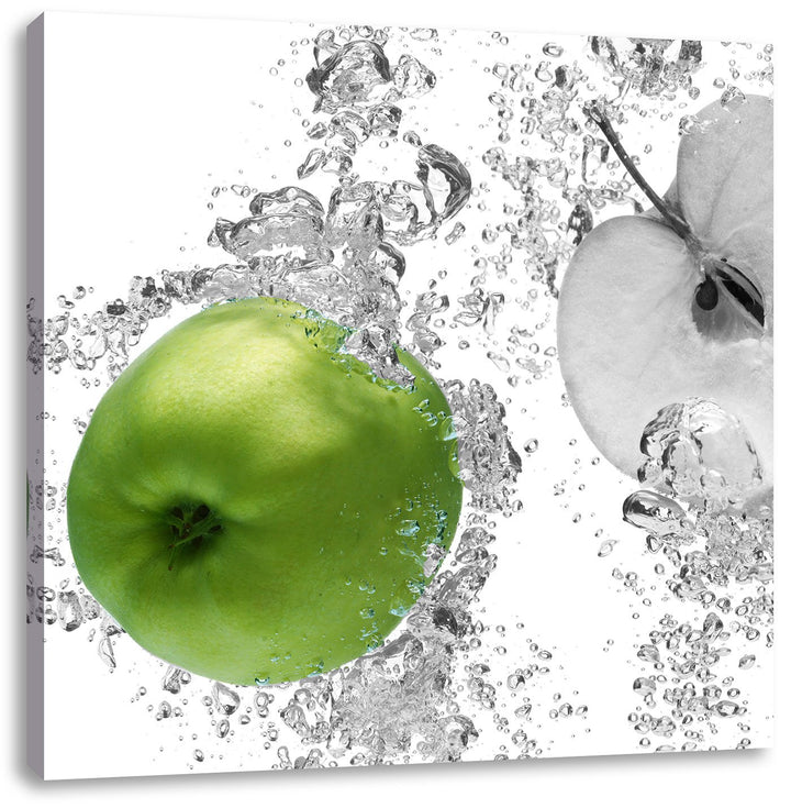 Pixxprint saftig grüne Äpfel im Wasser als Leinwandbild/Grösse: 70x70 cm/Wandbild/Kunstdruck/fertig