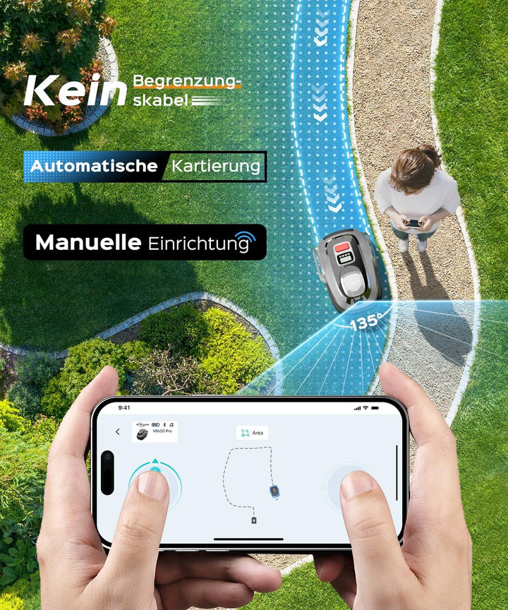 N1600PRO Mähroboter ohne Begrenzungskabel,RTK+KI Vision Rasenmäher Roboter,Max.1600 m²,U-förmiges Mä