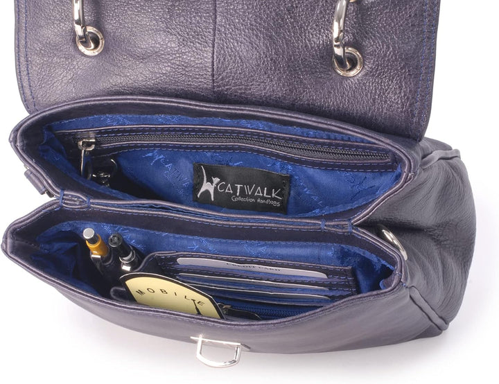 Catwalk Collection Handbags - Damen Leder Umhängetasche - Crossbody Bag/Handtasche Mittelgross - Ver