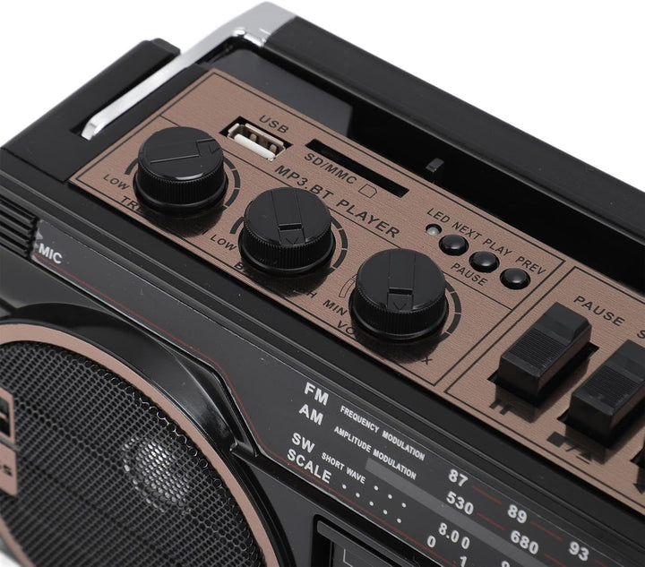 Kassetten Boombox, Retro Blueooth Boombox mit USB, SD und 3,5 Mm AUX Eingang, AM FM SW Kassettenspie