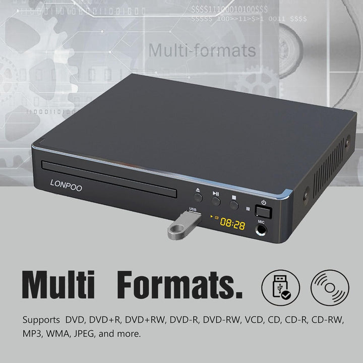 LP-099 DVD Player for TV, Region-Free CD Player with HDMI Connection (1080p Upscaling), AV Output, U