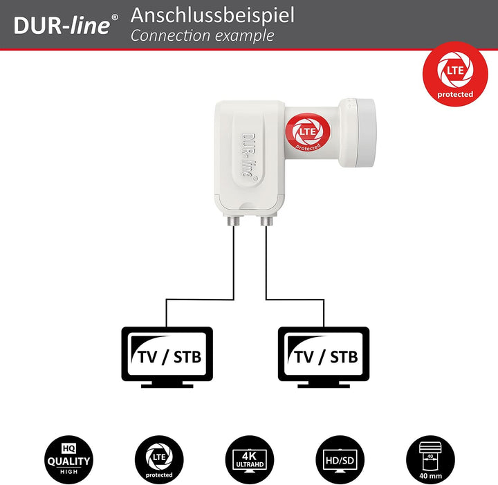 DUR-line +Ultra Twin LNB - 2 Teilnehmer weiss - mit LTE-Filter [ Test SEHR GUT *] 2-Fach, digital mi