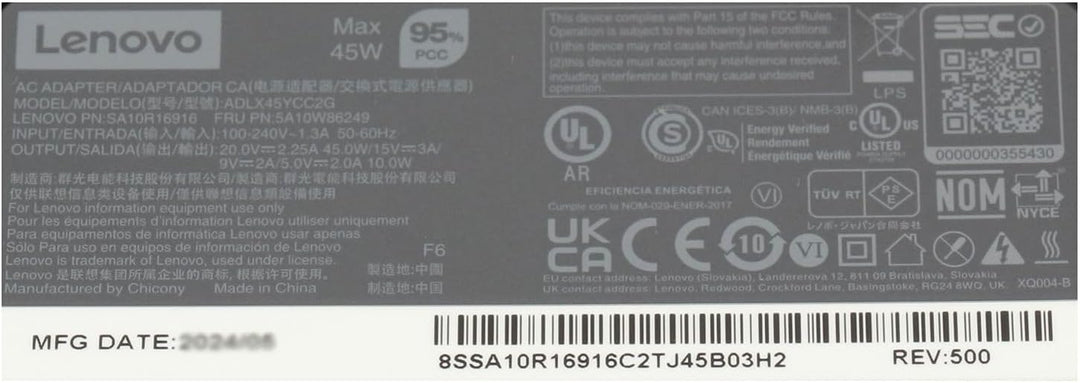 Lenovo 02DL101 Original USB-C Netzteil 45 Watt für ThinkPad A475 (20KL/20KM), E580 (20KS/20KT), T580