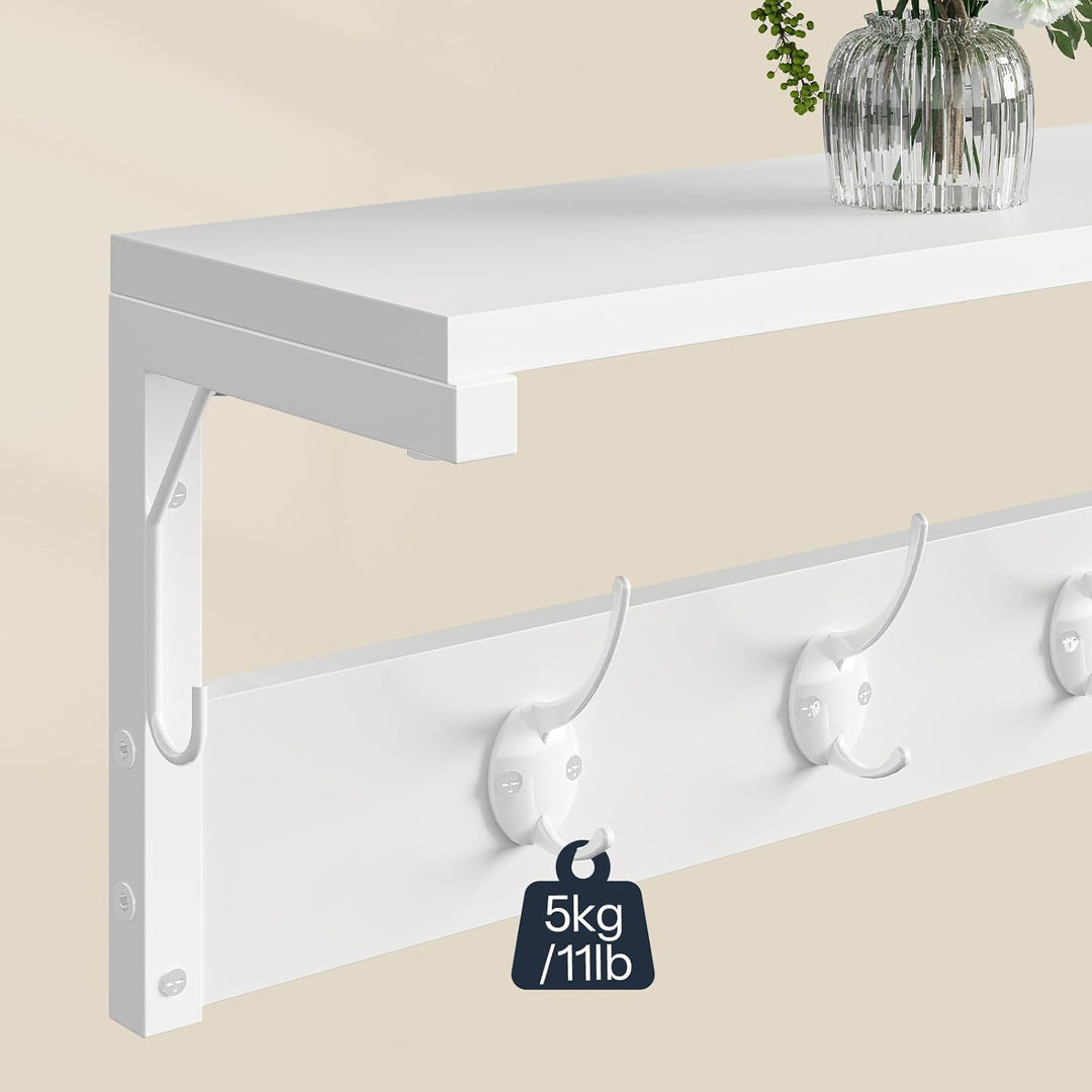 HOOBRO Wandgarderobe, Wandregal mit 7 Haken und Ablage, Hängeregal mit Garderobenleisten, Wandmontag