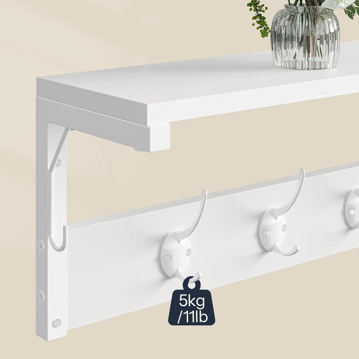 HOOBRO Wandgarderobe, Wandregal mit 7 Haken und Ablage, Hängeregal mit Garderobenleisten, Wandmontag