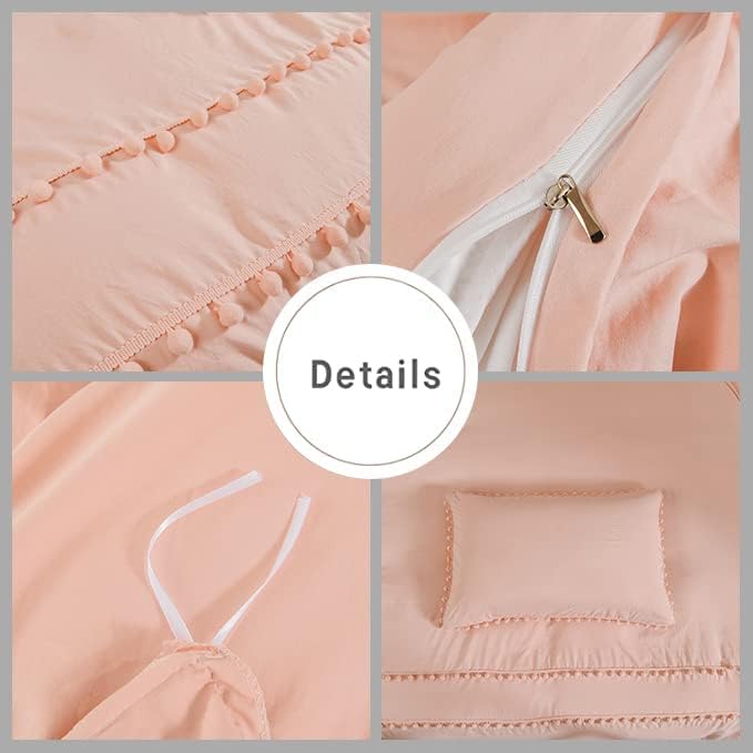 Freyamy Böhmen Bettwäsche 200x200cm 3teilig Hellrosa Rosa Pom Pom Boho Chic Bettwäsche Gewaschene Mi