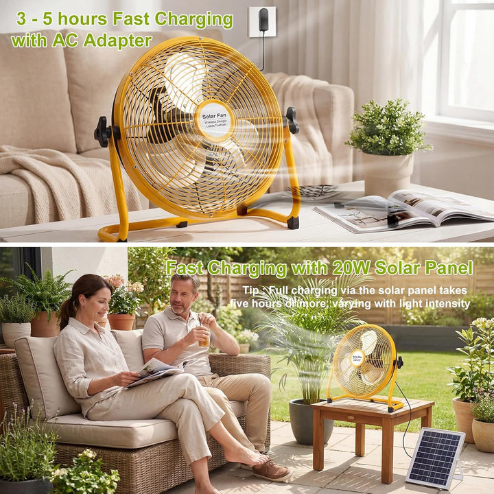 Solar Ventilator Outdoor Windmaschine 12 Zoll Ø, Ventilator mit Solarpanel Leise aus Metall, Leiser
