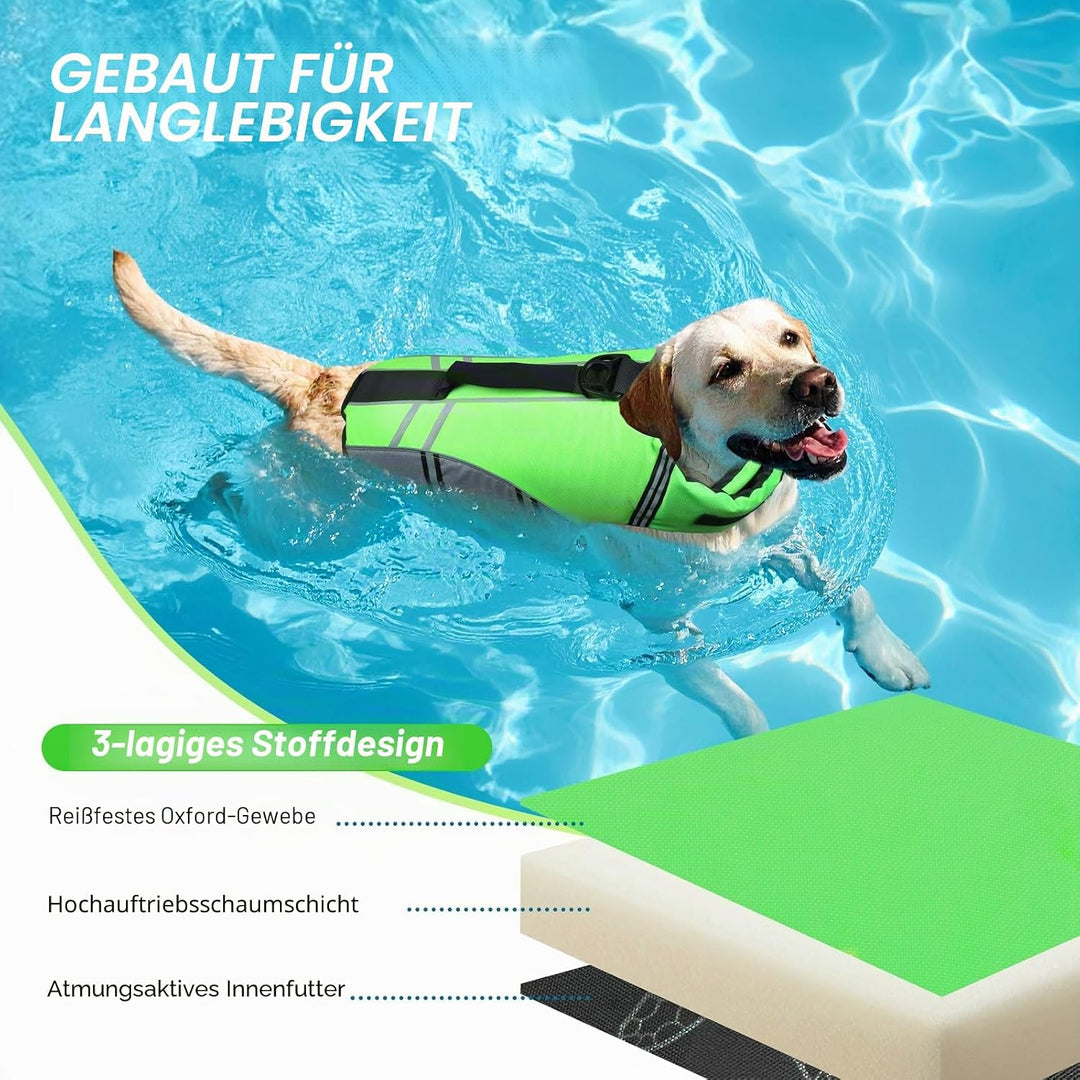 VIVAGLORY Hunde Schwimmweste Sports Style Hundeschwimmweste, S, Neongrün Neongrün S: 48-58 cm(Brustk