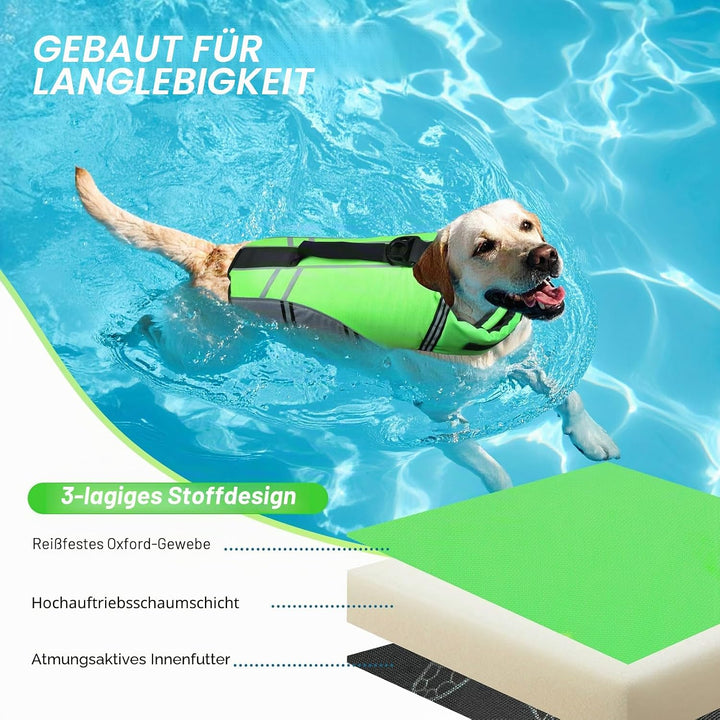 VIVAGLORY Hunde Schwimmweste Sports Style Hundeschwimmweste, S, Neongrün Neongrün S: 48-58 cm(Brustk