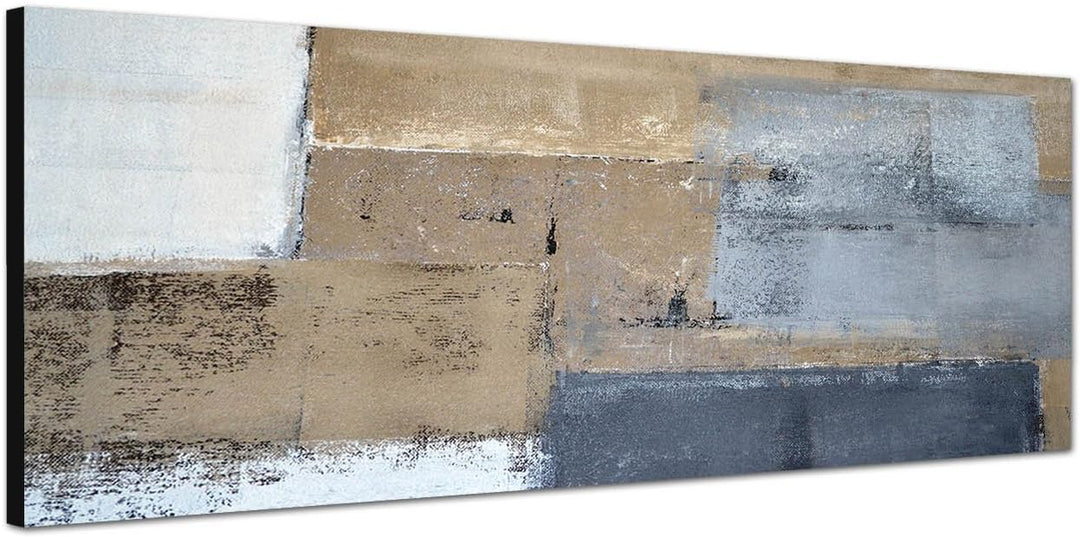 Paul Sinus Art Panoramabild auf Leinwand und Keilrahmen 150x50cm Malerei Kunst abstrakt grau braun