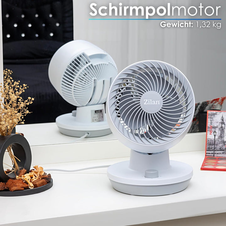 Zilan Tischventilator Sehr leise Ventilator klein 3 Stufen Energiesparend Geeignet für Büro Schlafzi