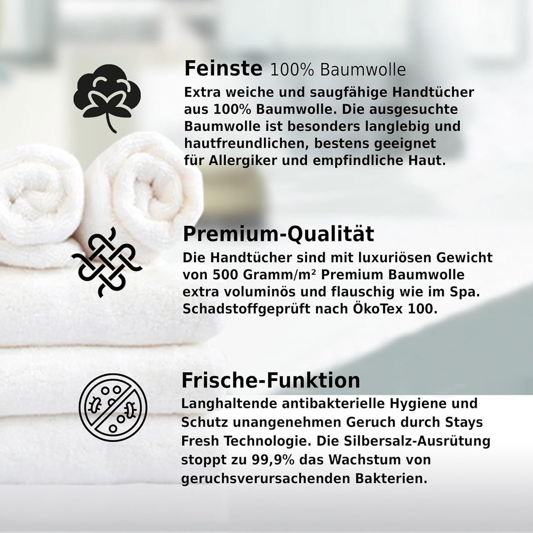 Mixibaby Handtuch 6er Set 2X Duschtuch 2X Handtuch 2X Gästetuch 100% Baumwolle Frottee, Farbe:Grau,