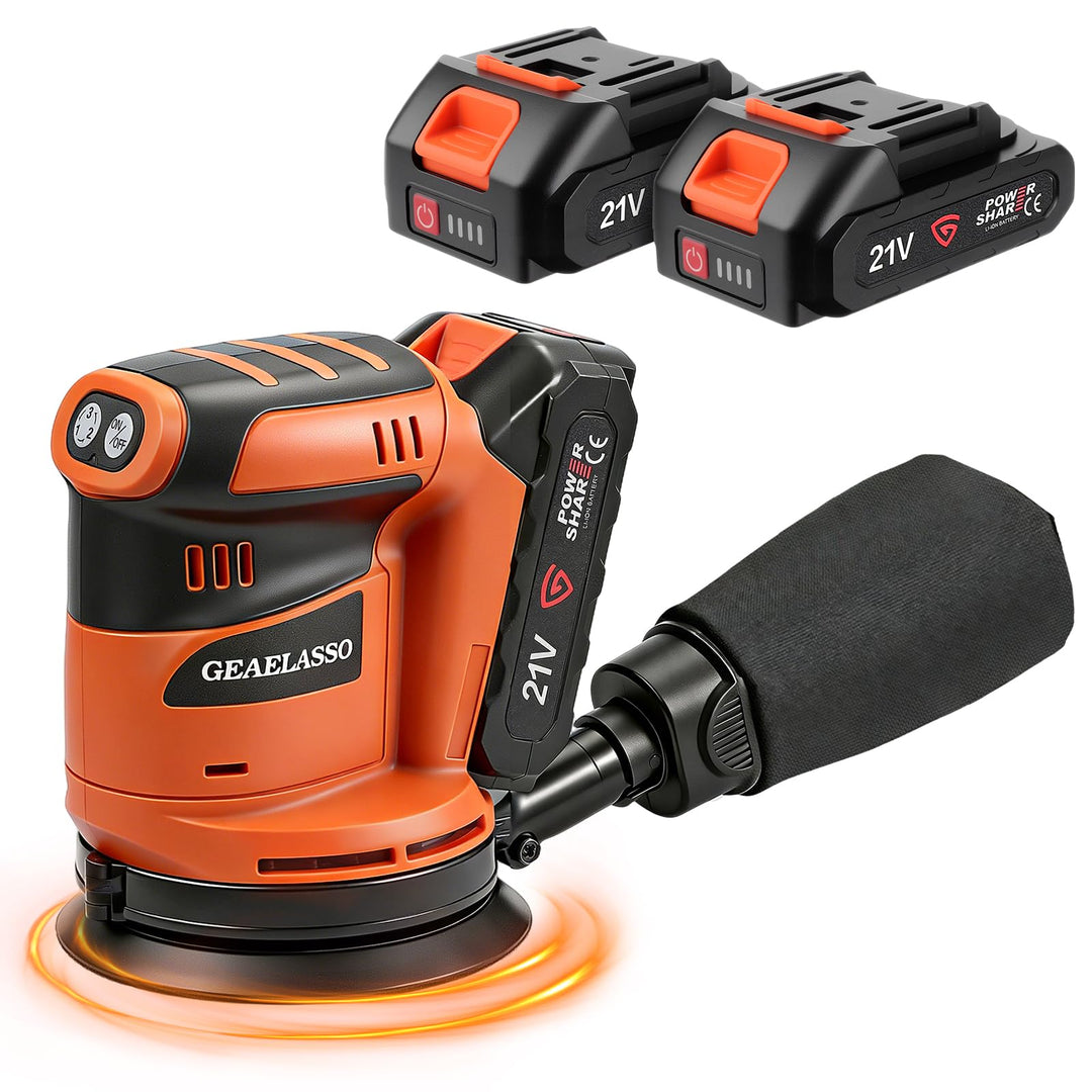 Akku-Exzenterschleifer 125 mm 2x 20V Akku, Bürstenloser Exzenterschleifer mit 3 Stufen 8000–13000 U/