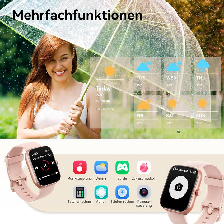 Smartwatch Herren Damen mit Telefonfunktion Alexa Integriert -Fitnessuhr 110+ Sportmodi &IP68-1,91"