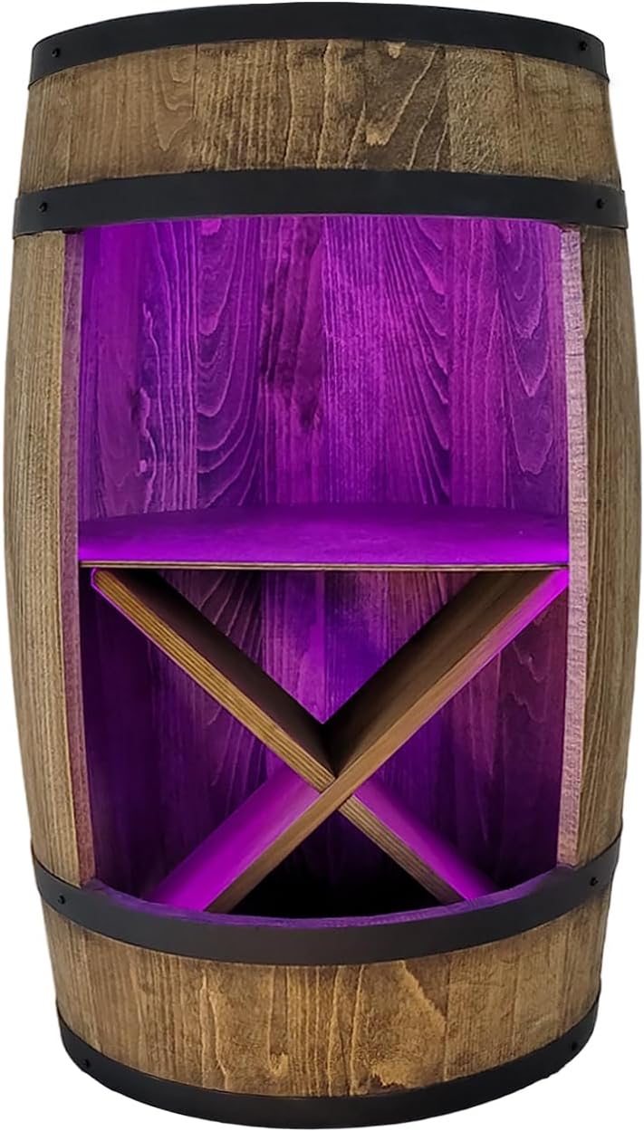 Fassbar Led mit Fachböden und Weinregale - Holzfass - Fassregal Getränkeschrank/Bar Wine Rack Holzre