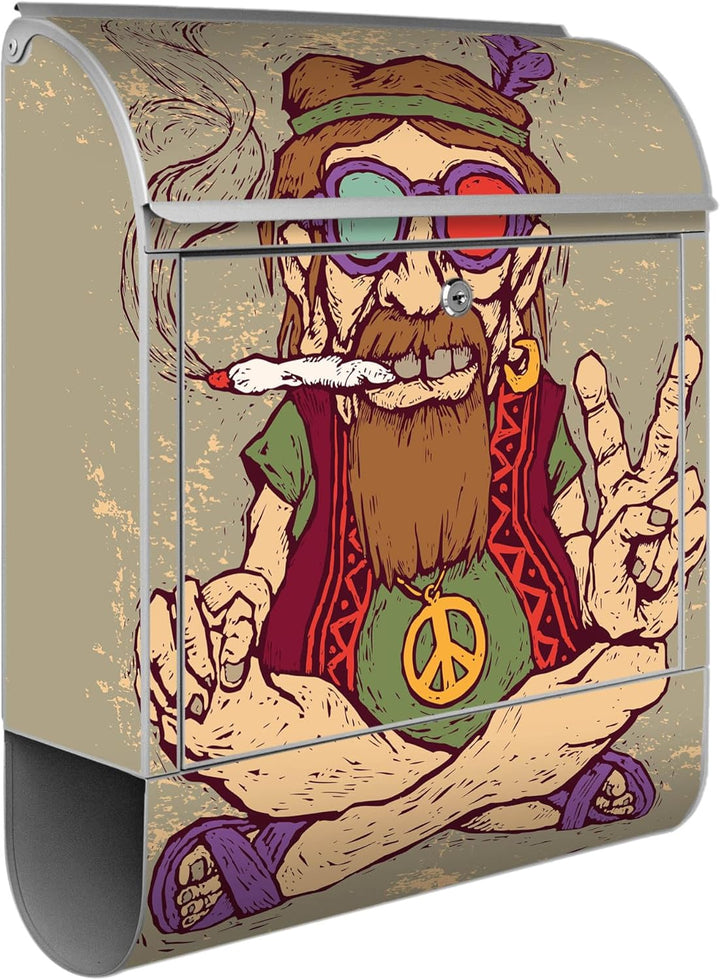 banjado® Design Briefkasten mit Motiv Peace 39x47x14cm & 2 Schlüssel - Briefkasten Stahl Silber mit