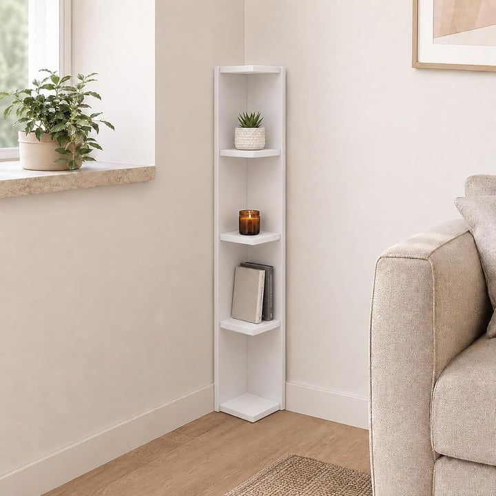 VCM Holz Eckregal Stand Aufbewahrung Standregal Bücherregal Deko Regal Honsa Weiss, Weiss