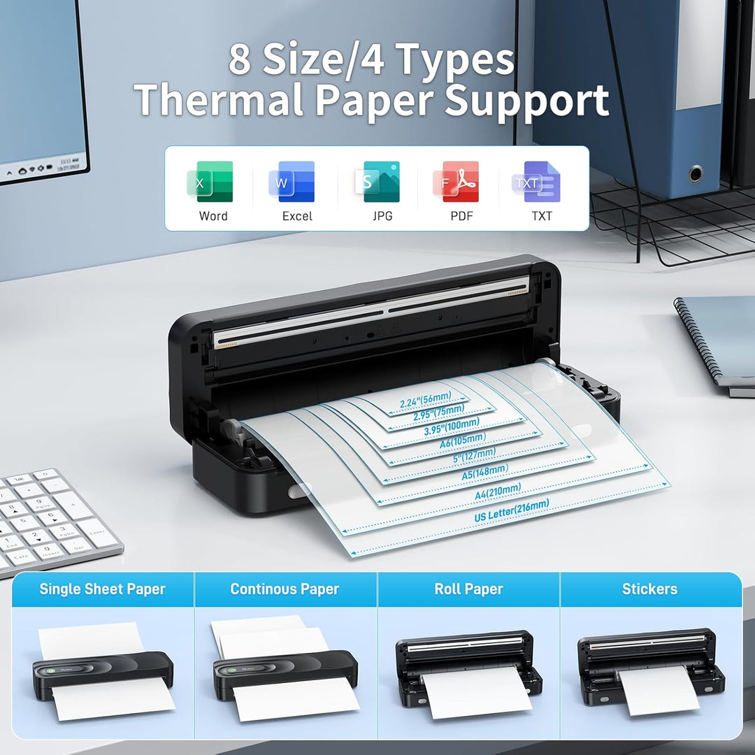 Tragbarer Thermodrucker A4 Bluetooth-Thermodrucker ohne Tinte, unterstützt US/A4 Thermopapier kompat