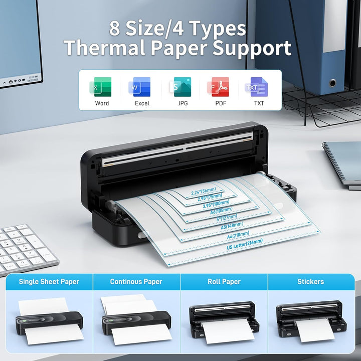 Tragbarer Thermodrucker A4 Bluetooth-Thermodrucker ohne Tinte, unterstützt US/A4 Thermopapier kompat