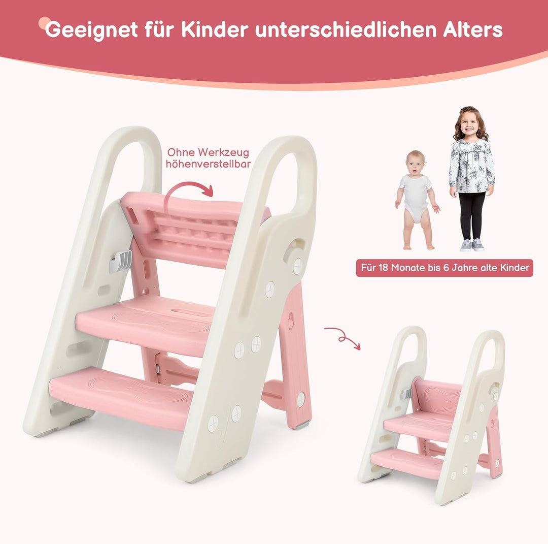 Onasti Tritthocker für Kinder, 2 Stufen - 3 Stufen Höhenverstellbar Kinderschemel, Trittschemel für