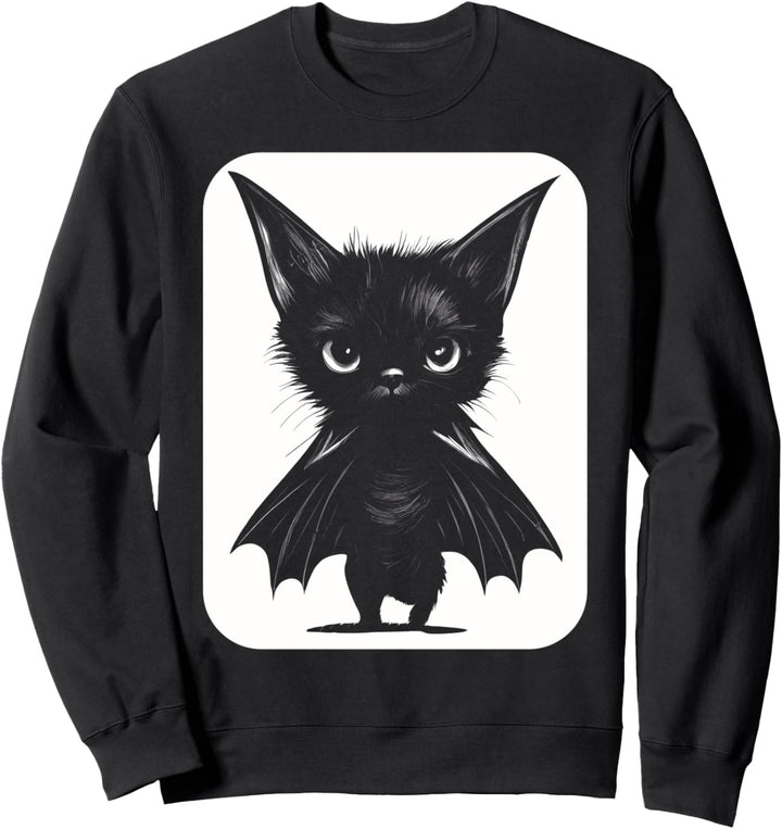 Grumpy Black Kitten In Bat Kostüm Sweatshirt