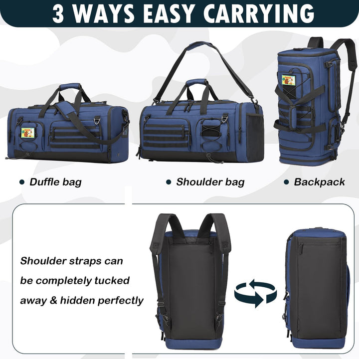50L Herren Sporttasche mit Nass- & Schuhfach Rucksack 3 in 1 Reisetasche Handgepäck Sport Duffel Tas