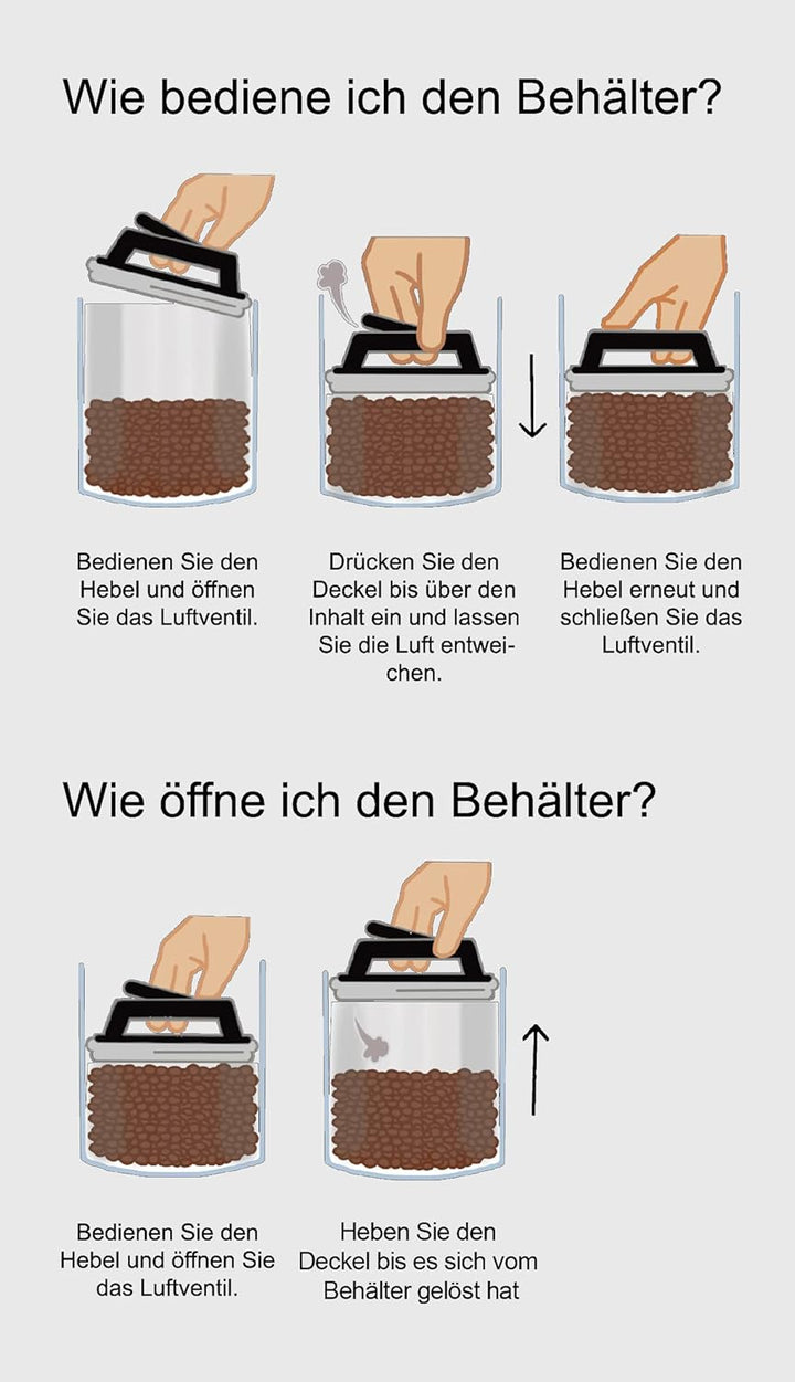 KC Kitchen & Co. Kaffeedose luftdicht für 500 g Kaffeebohnen – Edelstahl Vorratsdose mit Vakuumdecke
