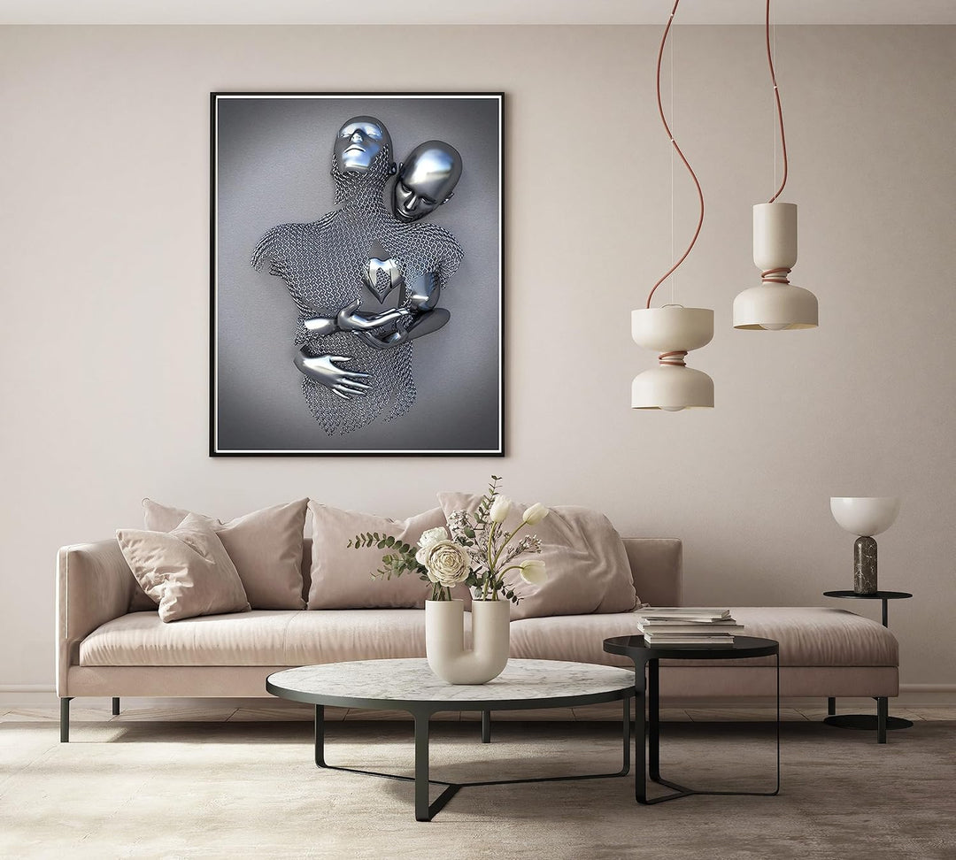 3D Metallfigur Statue Kunst Liebe Herz Kuss Bilder Wandkunst Wohnzimmer Wanddekoration - Ohne Rahmen