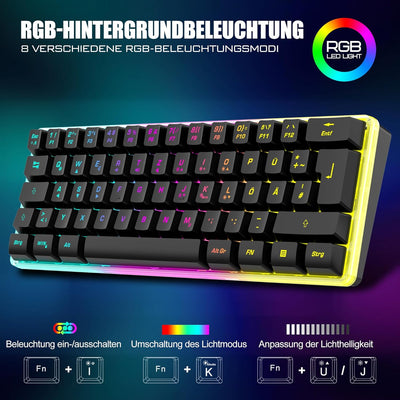 RedThunder K62 60% Kabelloses Gaming Tastatur und Maus Set, QWERTZ DE Layout, Wiederaufladbare Kompa
