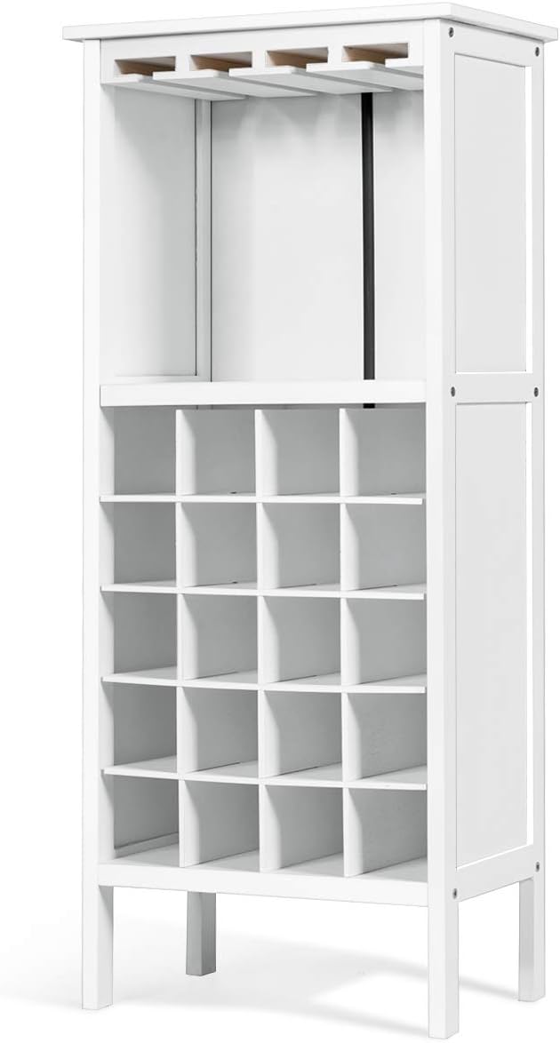 GIANTEX Weinschrank Holz, Weinregal Flaschenregal für 20 Flaschen mit Glasaufhänger, Weinständer Fla