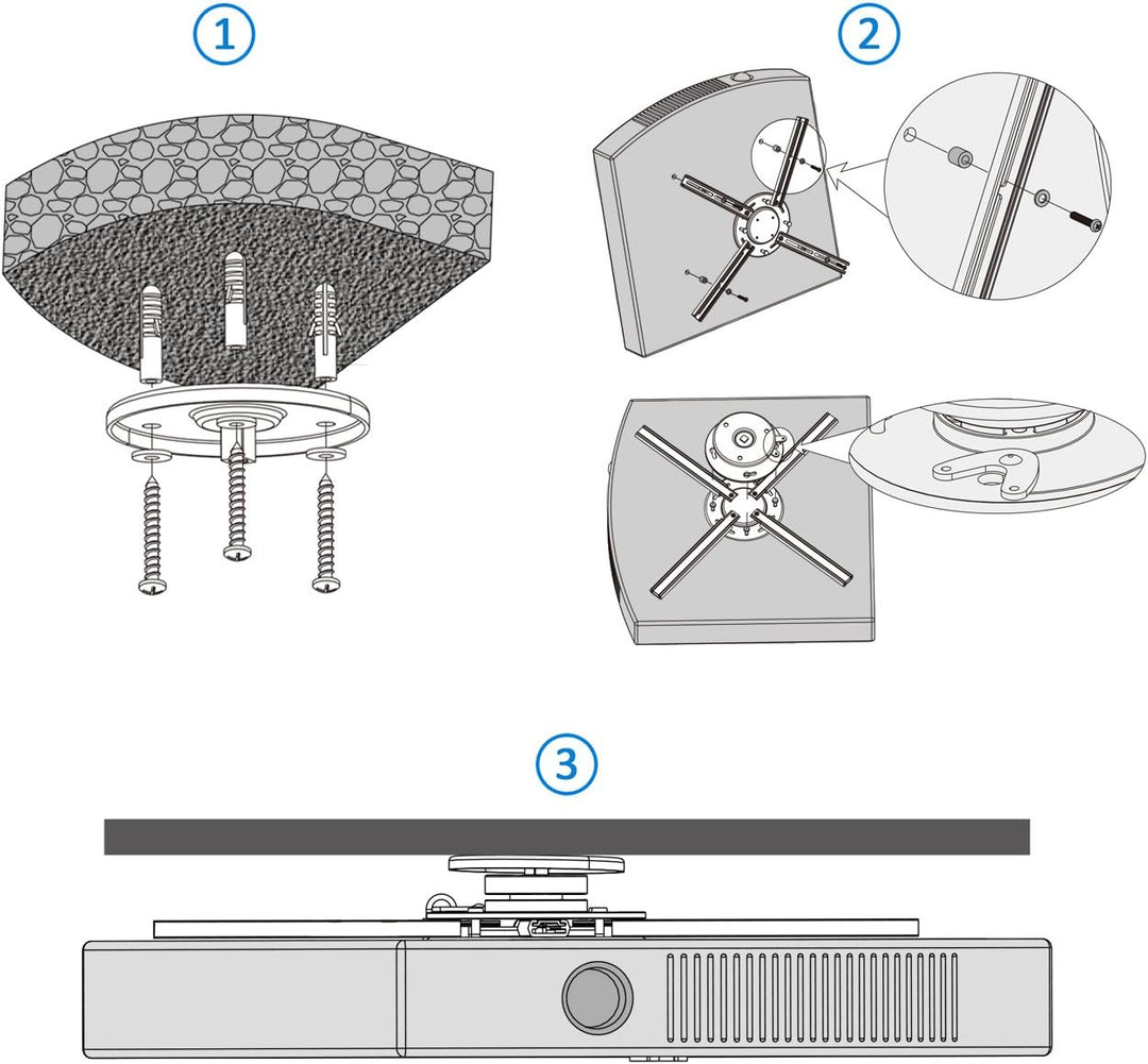 deleyCON Universal Beamer Projektor Deckenhalterung +-15° Neigbar - 360° Schwenkbar - bis 20Kg - Dec