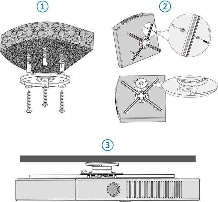 deleyCON Universal Beamer Projektor Deckenhalterung +-15° Neigbar - 360° Schwenkbar - bis 20Kg - Dec