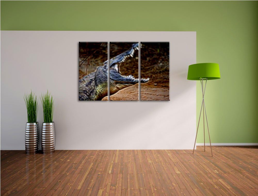 gewaltiges Krokodil Spezial 3-Teiler Leinwandbild 120x80 Bild auf Leinwand, XXL riesige Bilder ferti
