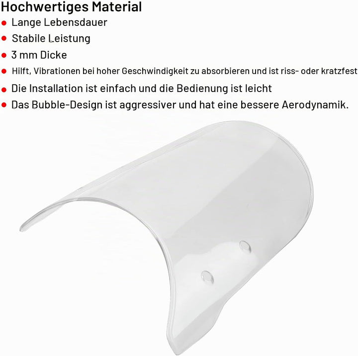Yctze Motorrad Windschutzscheibe, Motorrad Windschutzscheibe Universal Anti-Crack Scratch Resistant
