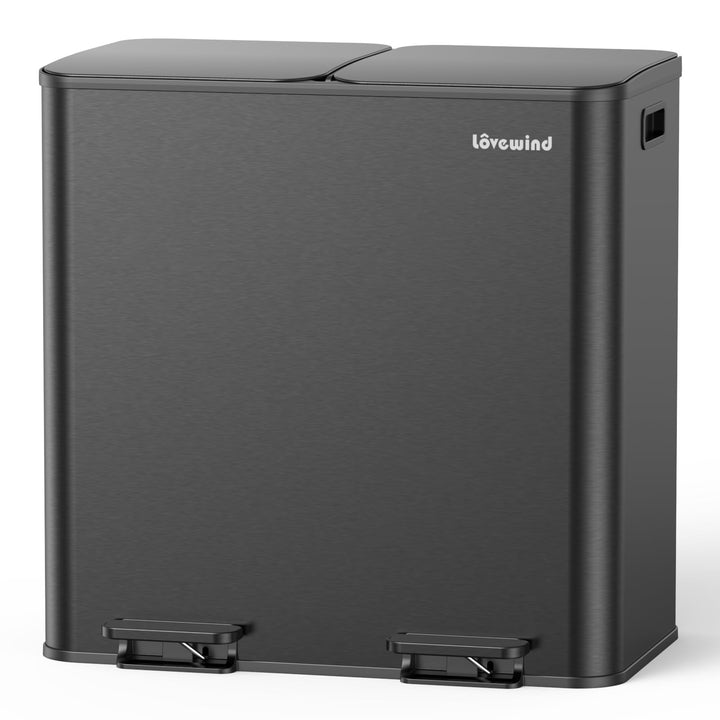 lovewind Mülleimer, 2 x 40L Mülleimer Küche, Doppeleimer für Recycling und Abfall, Schwarz, Mülleime