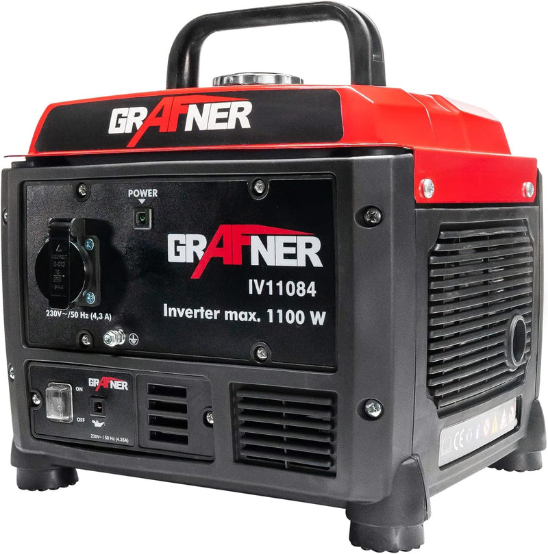 Grafner Inverter Stromerzeuger 1200 W (1,1 KW Dauerleistung), Benzinbetrieb 4 Takt, 1x 230V, Inverte