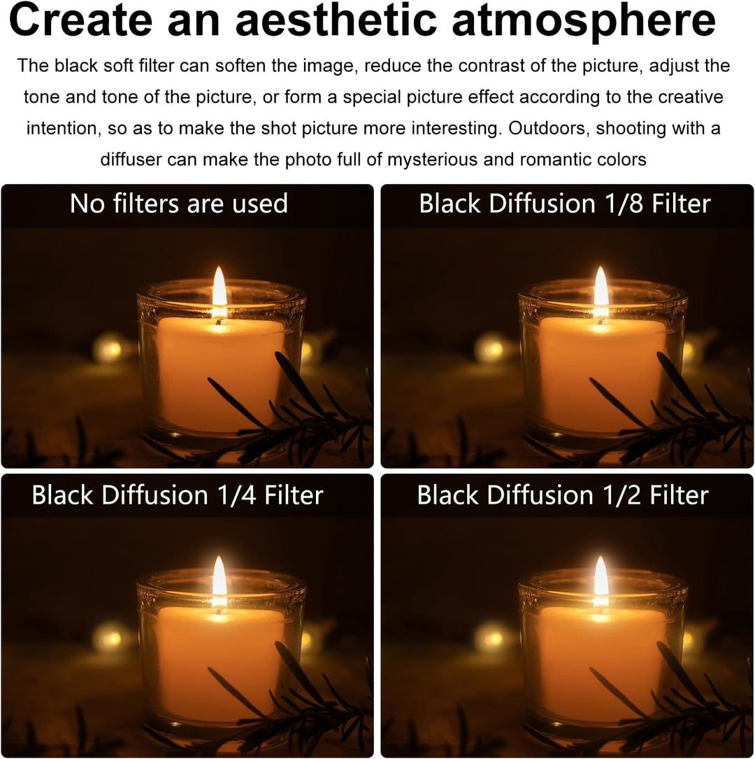 ARTCISE 52 mm schwarzer Diffusionsfilter, 1/4 Filter, Nebel, weiches Licht, Diffusor-Objektivfilter