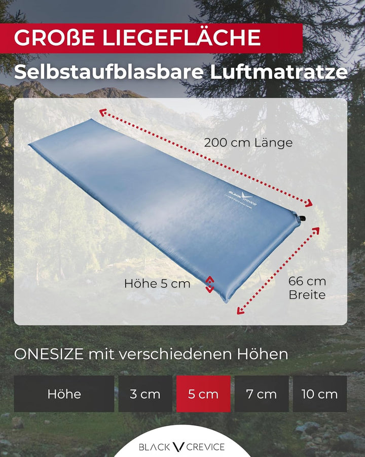 Black Crevice selbstaufblasbare Luftmatratze I Isomatte selbstaufblasend I Outdoor-Isomatte I aufbla